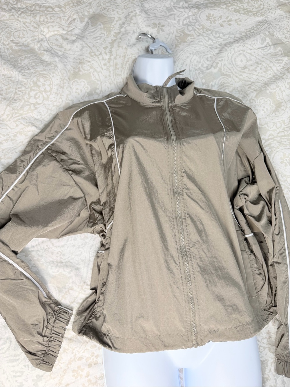 Avia Beige Bomber Jacket with White Piping - Women